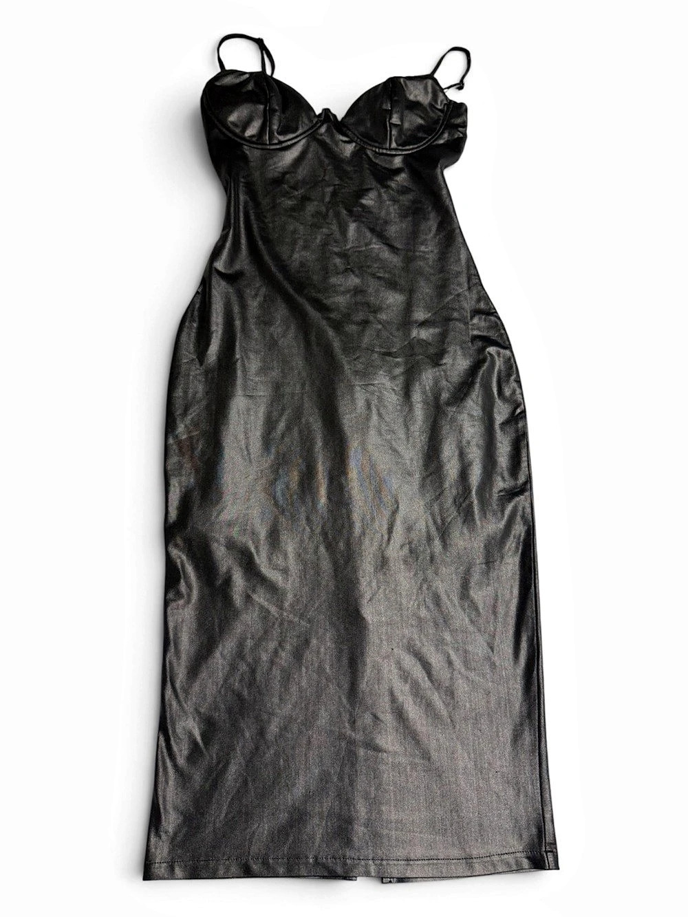 Lac Bleu Black Faux Leather Maxi Dress Size Small
